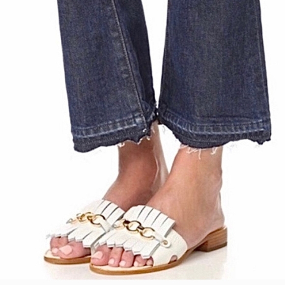 kate spade Shoes - Kate Spade Brie White Leather Fringe Slides Size 7.5